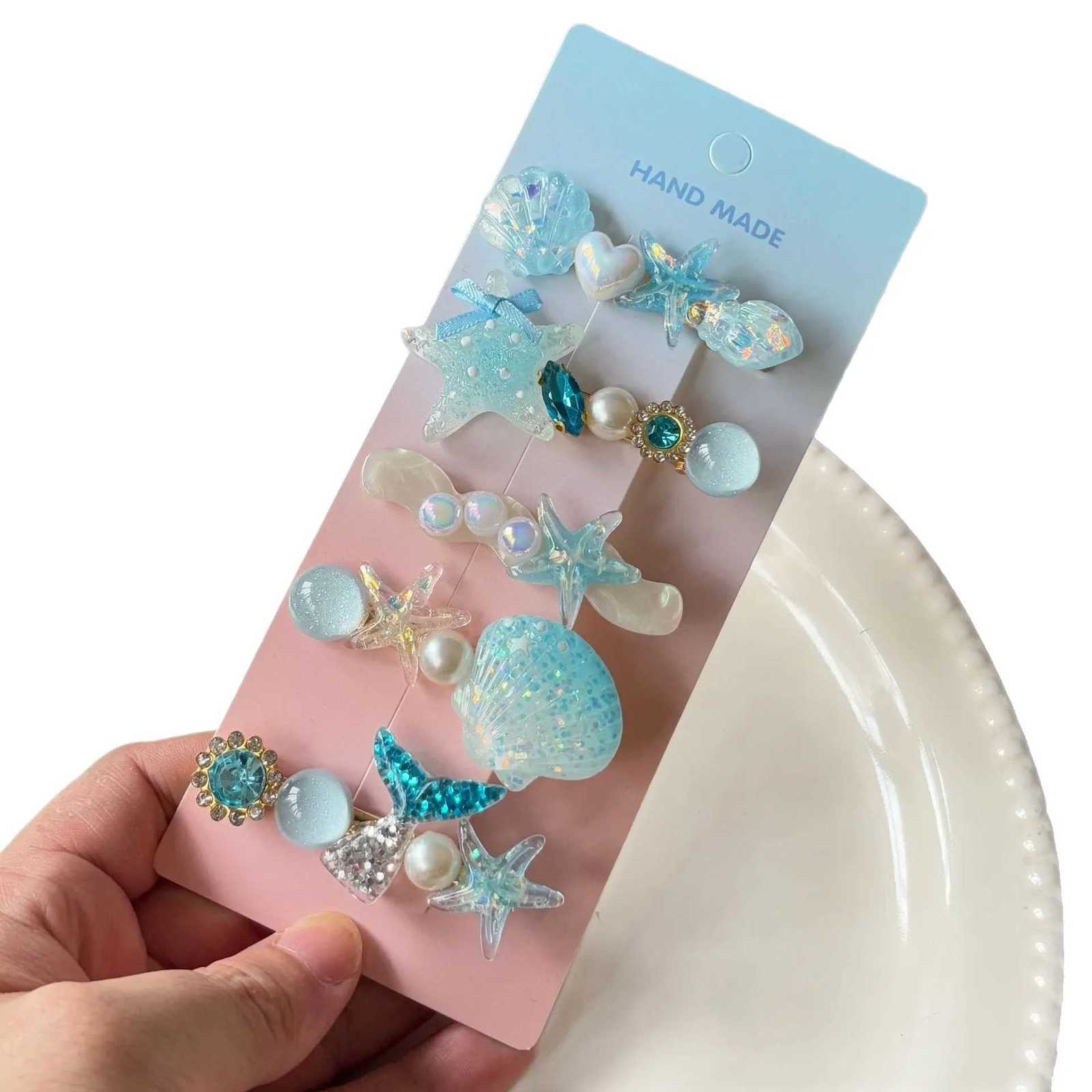 5pcs Candy Color Mermaid Hair Clips Set - Shimmery Seashell Starfish Barrettes Cute Side Snap Clips for Girls R250730