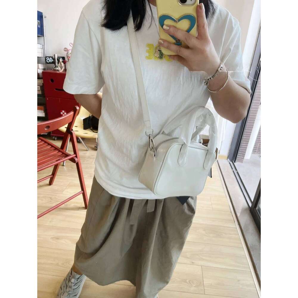 College Sle Genuine Cowhide Leather Small Square Single Shoulder Slant Crossbody Bag Trendy Youth Casual Handbag