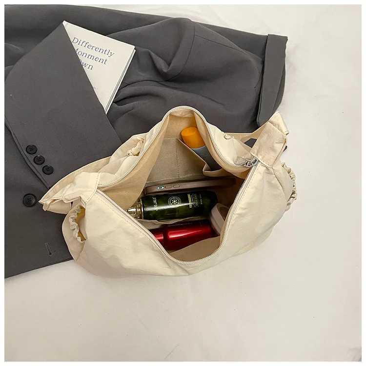 Simple Womens Nylon Shoulder Bags Large Capacity Ladies Drawstring Pocket Crossbody Bag Solid Color Female Tote Purse Handbags Y250730