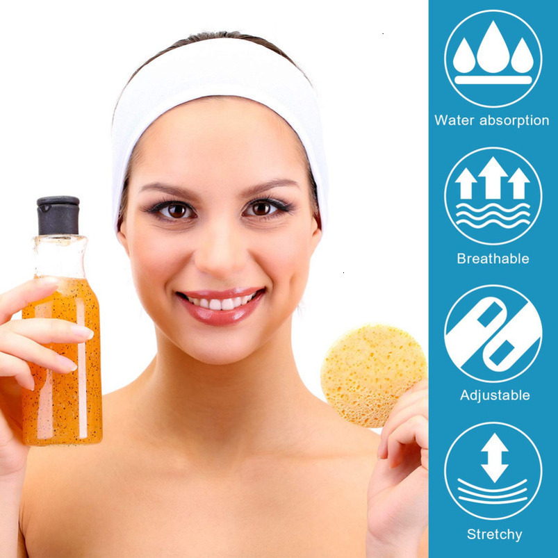 Whaline Spa Facial Head Wrap Terry Cloth Headband 4 Counts Stretch Towel for Bath, Makeup and Sport (White)