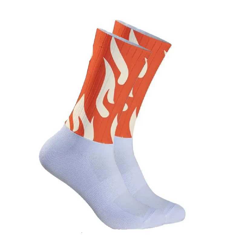 Orange Flame Pattern Sports Socks Cycling Socks Sports Road Bike Socks Z250731