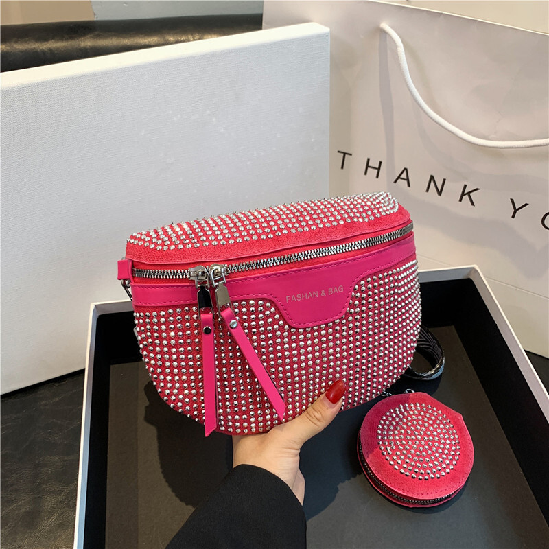 2024 New Ins Super Hot Internet Celebrity Women's Stylish Waist Fashionable Personality Trendy Rhinestone Single Shoulder Crossbody Bag ddmymoon