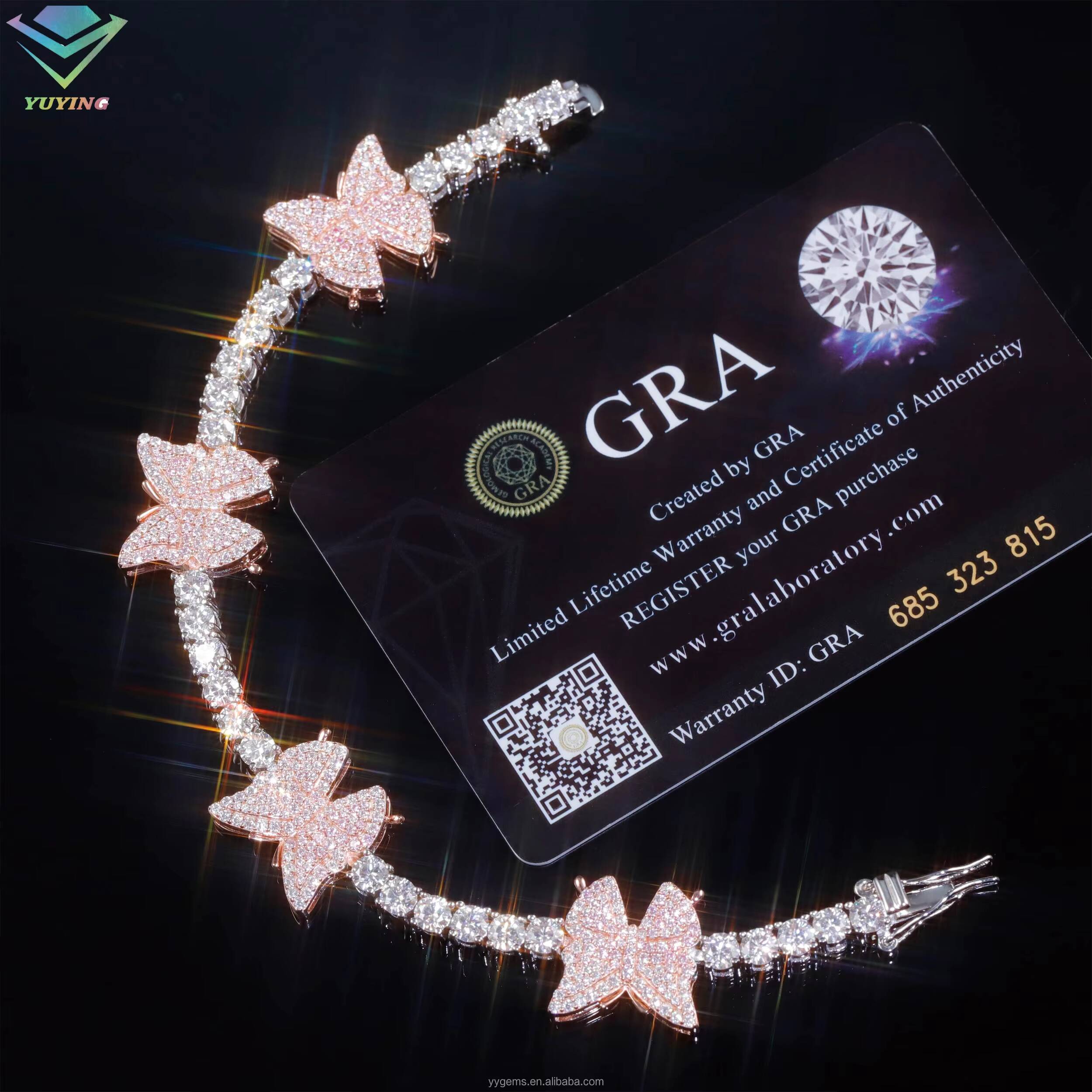 Stylish New Arrival Fashion Femme Design 925 Silver VVS Moissanite Diamond Iced Out Butterfly Tennis Chain Bracelet