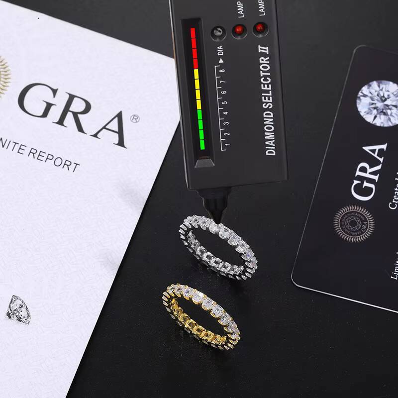 High Quality Wedding Jewelry Luxury 3mm 925 Sterling Silver Princess Cut VVS Moissanite Diamond Eternity Engagement Band Ring