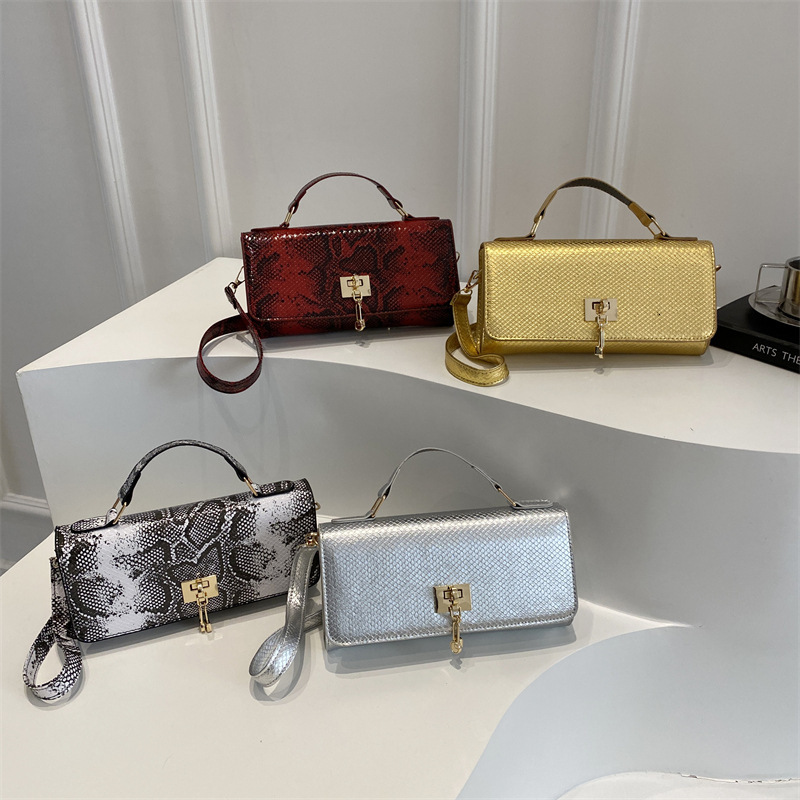 Women's 2025 New Fashion Snake Pattern Lock Handbag Niche Light Luxury Shoulder Crossbody Small Square Bag ddmymoon