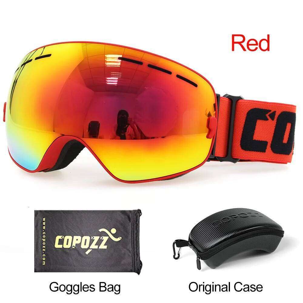 COPOZZ With Box Case Ski Mask Uv400 Anti-Fog Snow Goggles Big Spherical Skiing Snowboarding For Women Men