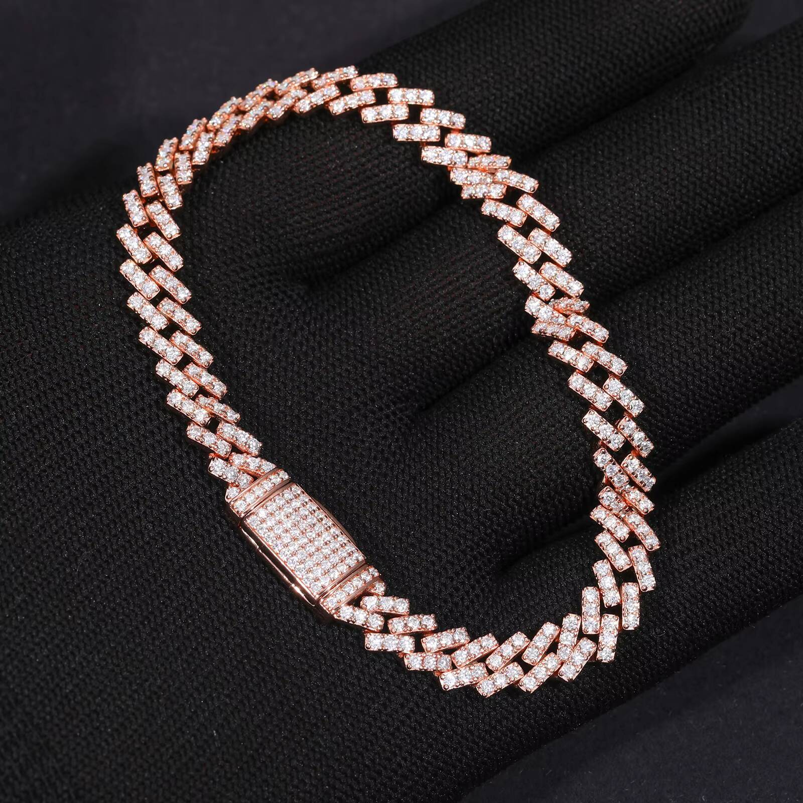 Cheap Price 8mm Rose Gold Plated 925 Sterling Silver 1 Row VVS Moissanite Diamond Iced Out Cuban Link Bracelet for Men Women