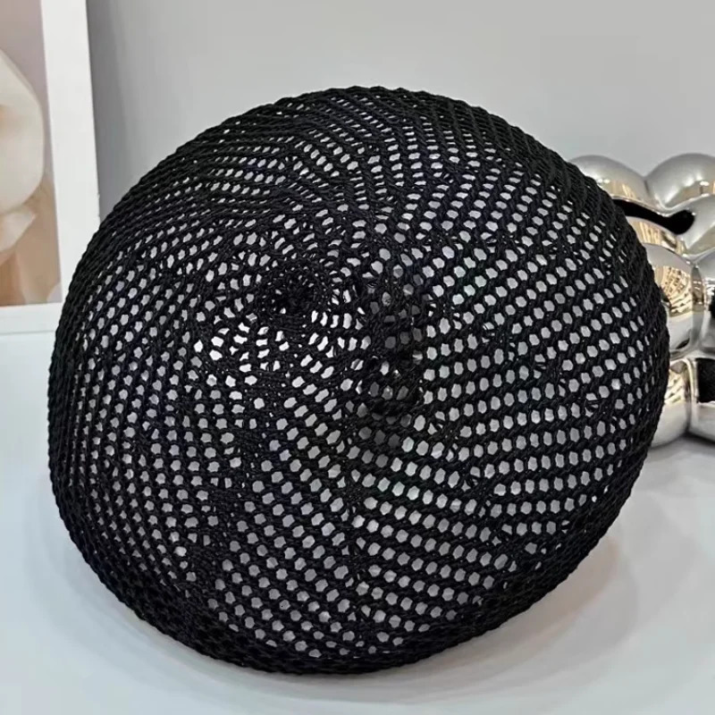 Japanese Knitted Hollow Berets for Women Summer Thin Knitted Painter Caps Ins Simple Korean Version Versatile Pumpkin Beret Hat 250730