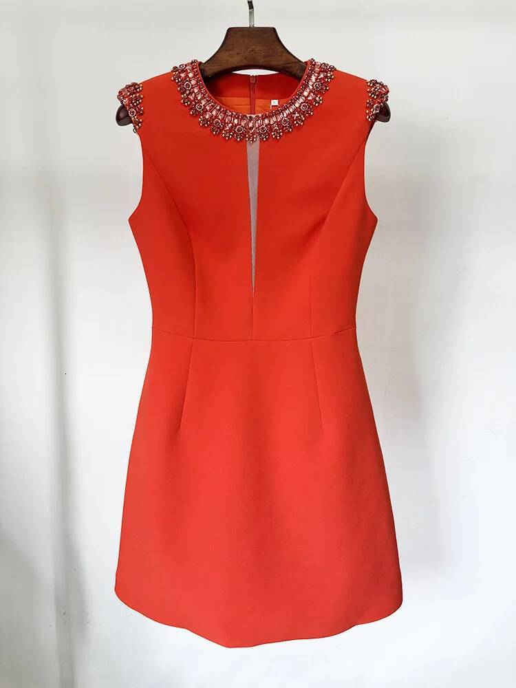 Newest 2025 Designer Fashion Women's Colorful Dia Beading Sleeveless Tank Dress ddmysept