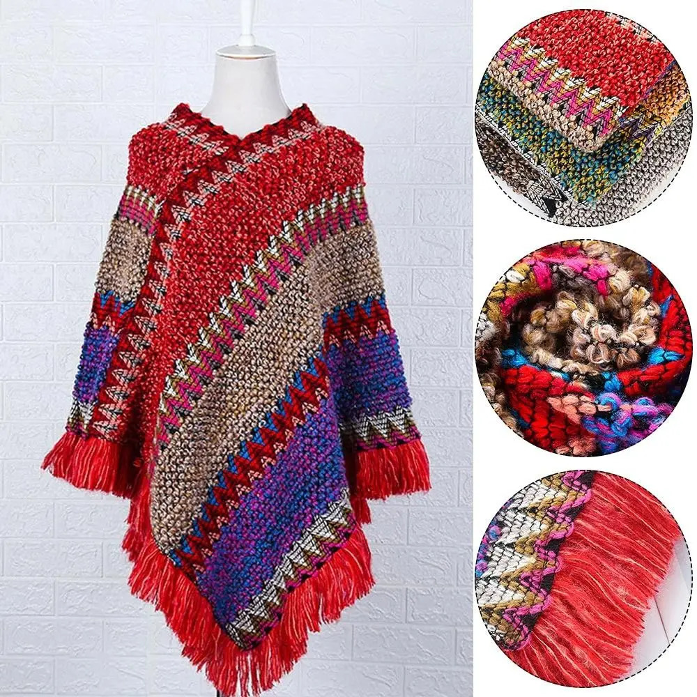 Fashion Mongolian Poncho Womens Ethnic Style Knitted Cape Pullover Tassel Shawl Coat Overlays Knitting Wraps 250731