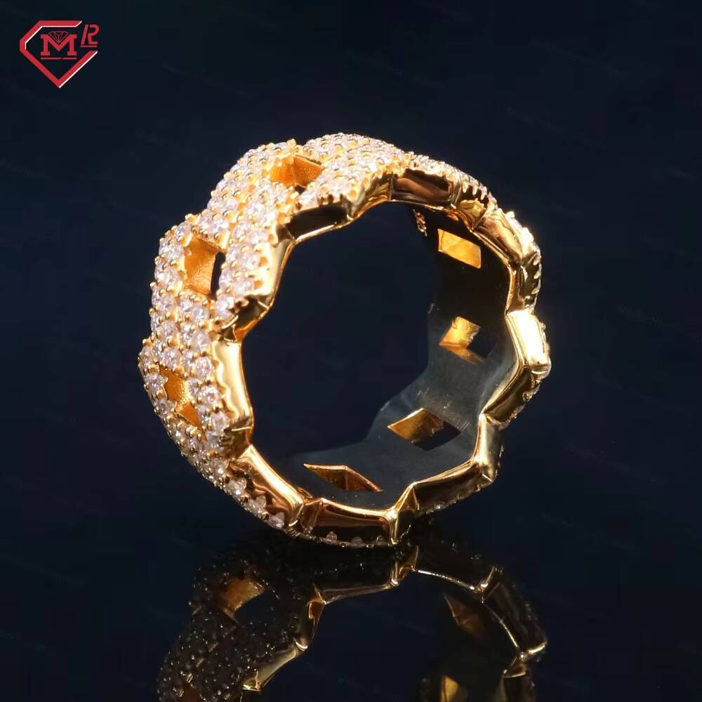 Rappers 2 Rows Cuban Ring Moissanite 925 Sterling Silver VVS Iced Out Mens Hip Hop Moissanite Ring