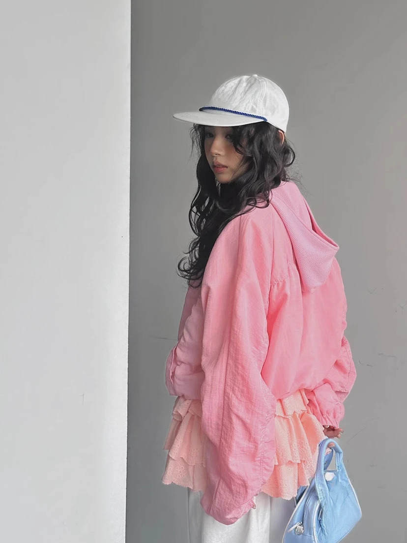 Kusahiki Stand Up Collar Pleated Short Cargo Jacket Womens Spring Style Coat Retro Casual Top 250731