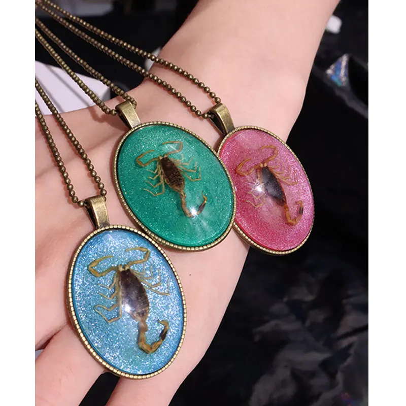 Resin Scorpion Insect Necklace for Women Men Unisex CyberPunk Gothic Couple Jewelry Gift HUANZHI Oval Pendant Neck Chain 250729