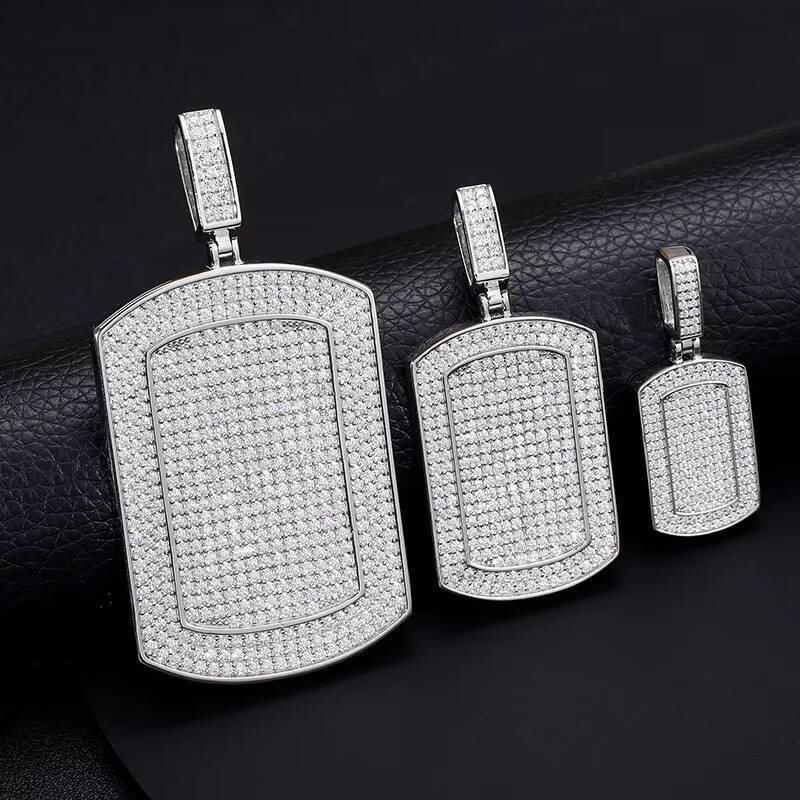 New Arrival Hip Hop Jewelry 925 Sterling Silver Micro Pave VVS Moissanite Diamond Iced Out Bling Dog Tag Sign Pendant Necklace
