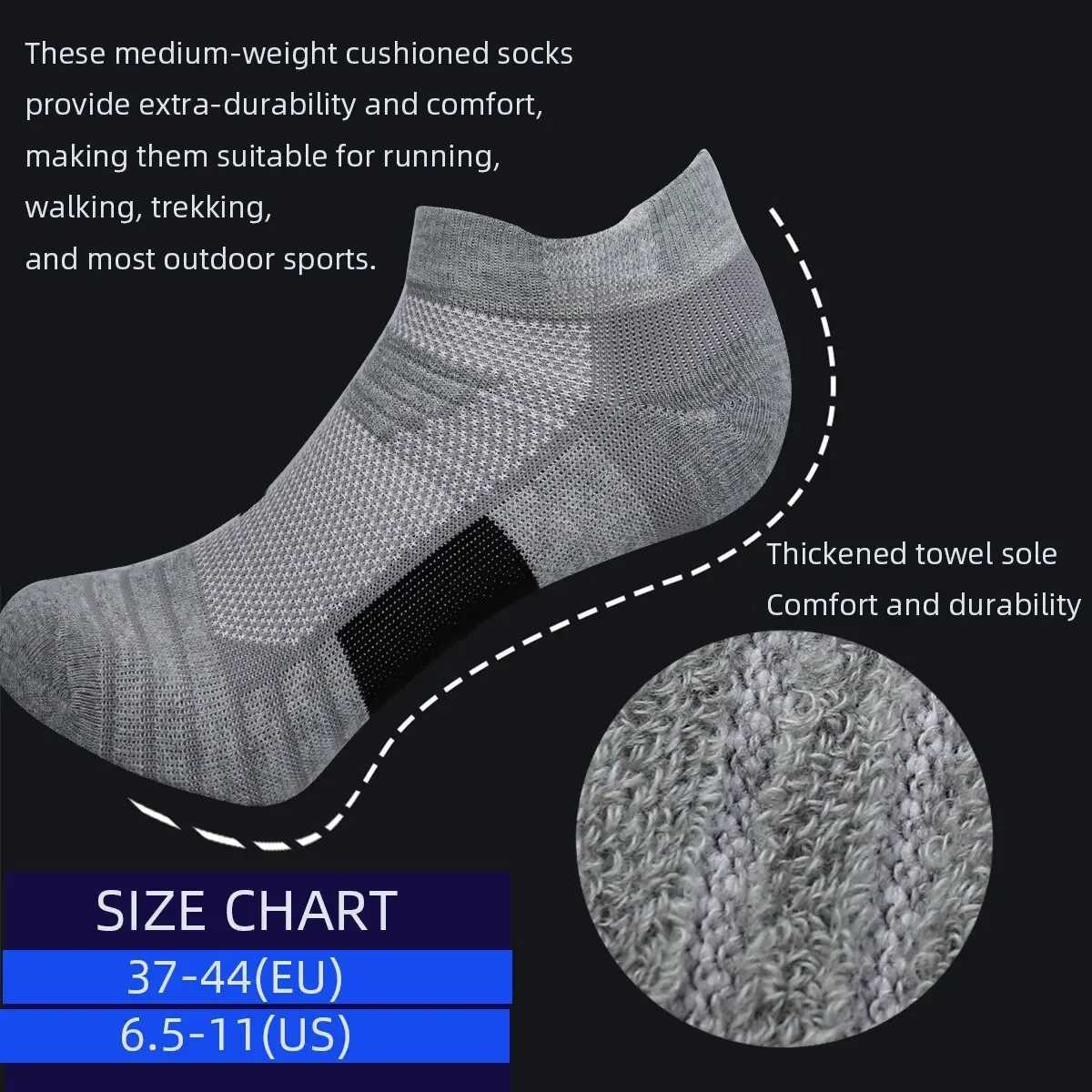 3 Pairs Sports Socks Men Women Short Running Socks Performance Ankle Cushion Wear-resistant Anti-Slip Basketball Casual Socks Z250731