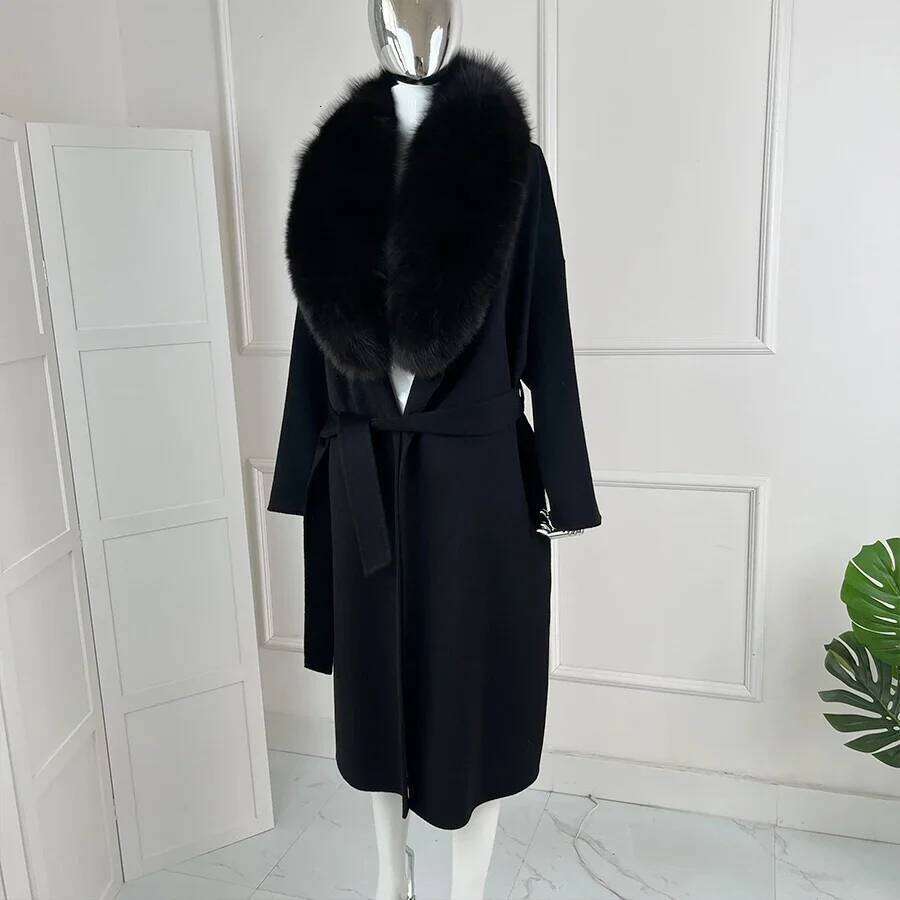 Designer Clothing Real Women Long Cashmere Coat Natural Fox Fur Coats Autumn Winter New Women's Wear Fashion