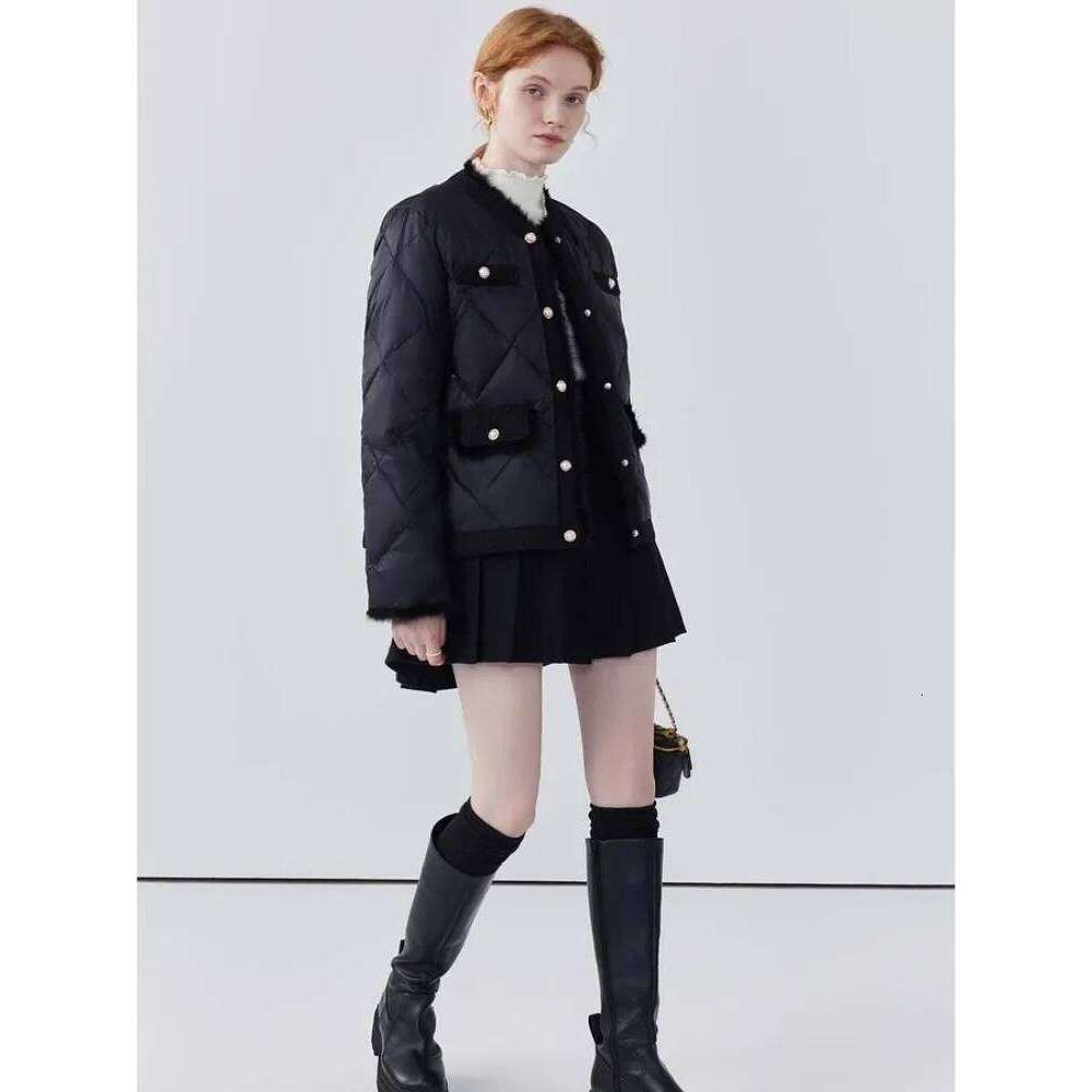 High End Down Cotton Women's Autumn And Winter New Fashion Dia Grid Splicing Mink Fur Short Jacket 250728