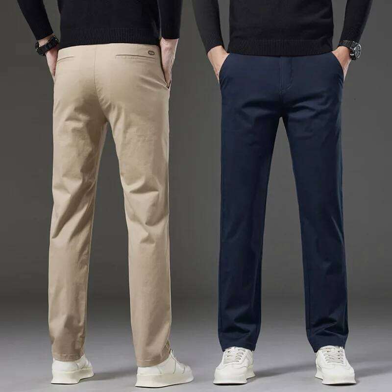 2025 Men's Summer Mid Waist Straight Leg Business Casual High-End Pure Cotton Fashionable Versatile Pants