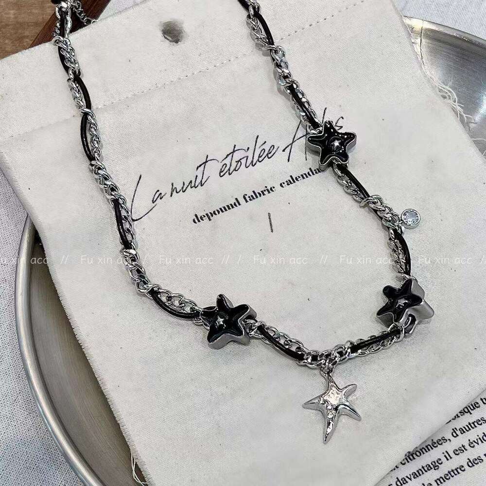 Micro Pave Zircon Star Necklace Niche Design High-end Mixed Material Clavicle Chain Light Personality Trendy Choker c57