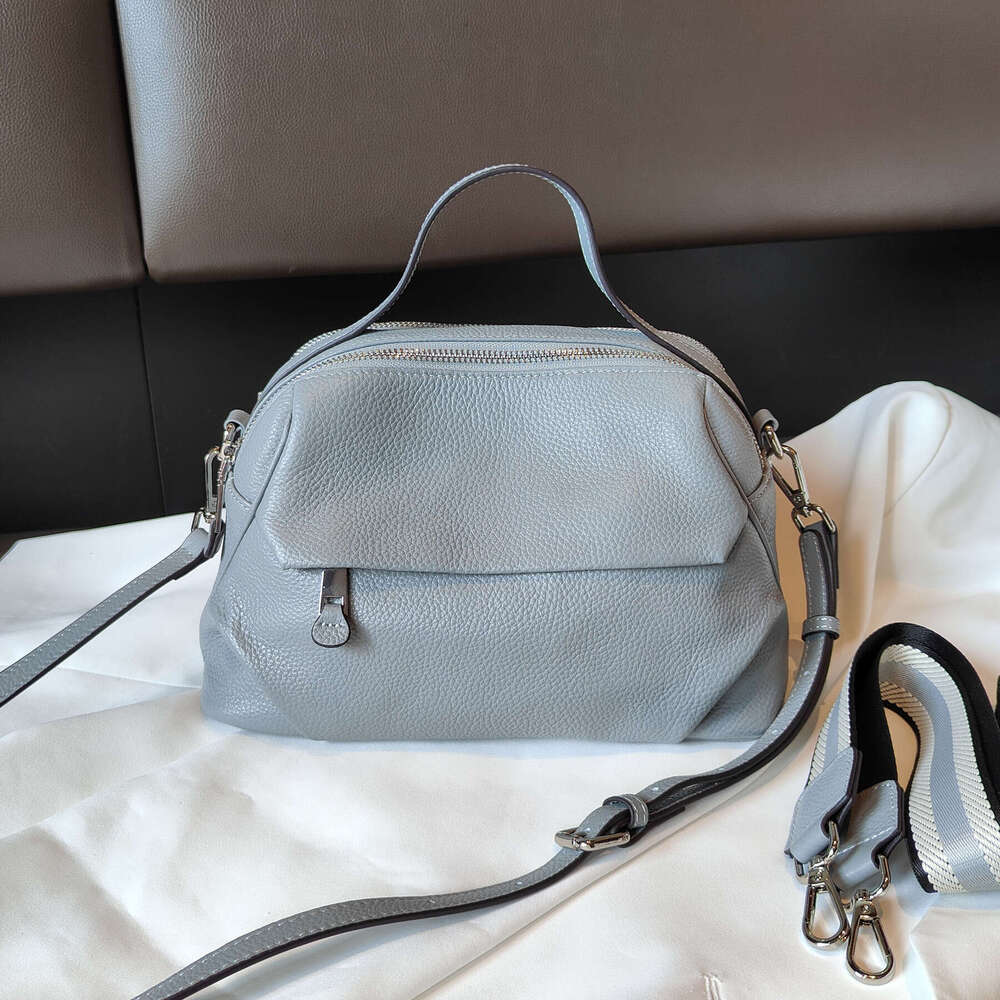 New Soft Leather Top Layer Cowhide Women's Handbag Single Shoulder Crossbody Wide Strap Large Capacity Bag designer bag B5