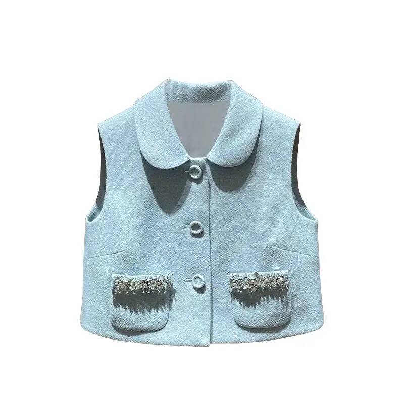 Elegant Chic Tweed Set Women 2025 Spring Doll Collar Vest Top High Waist Shorts Two Piece Outfit for A Luxe Look Trendy dongdumaoyi