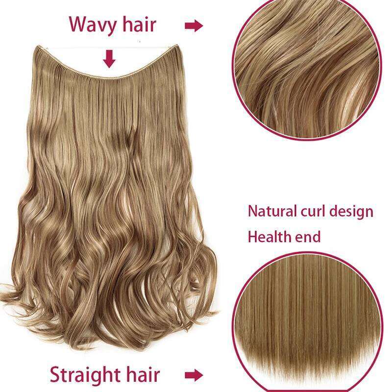 BENEHAIR Synthetic Invisible Wire No Clips In Secret Fish Line Hairpieces Extensions Fake Hair For Women