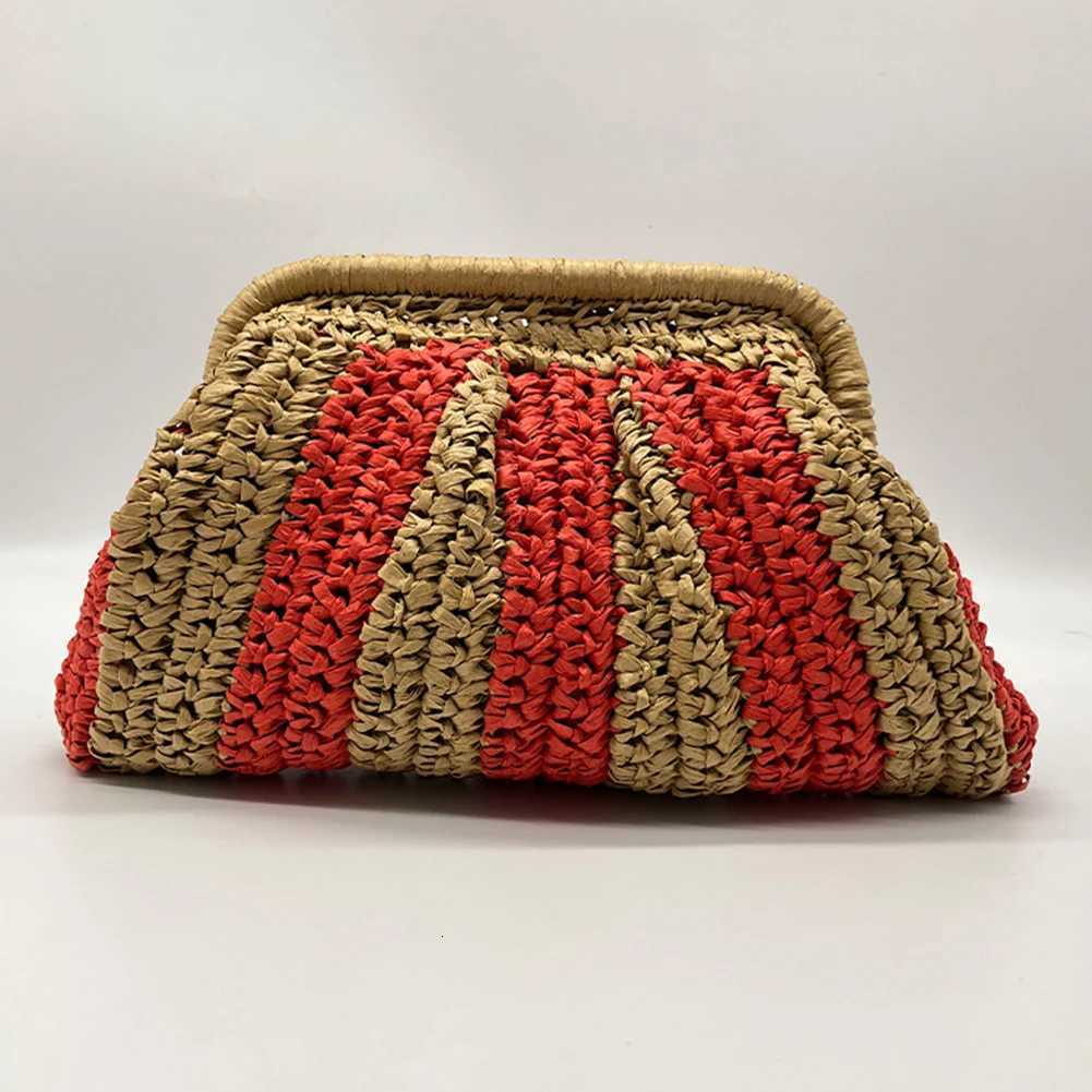 Straw Clutch Handbag Handmade Clutch Purse Cloud Dumpling Bag Striped Woven Handbag Designer Weaving Pouch for Outdoor Travel Y250730
