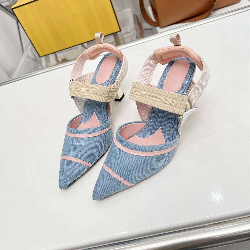 New Women Size35-42 Denim Pumps Super High Heels Genuine Leather Sandals Pointed Toes Designer Shoes Zapatillas De Mujer a15