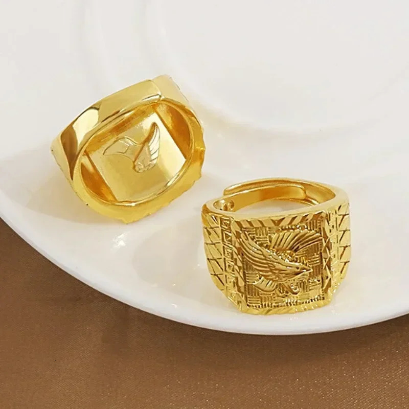 Real 100% 18K Gold Color Eagle Ring for Men Brother Women Jewelry Open Engagement Wedding Finger Ring 250730