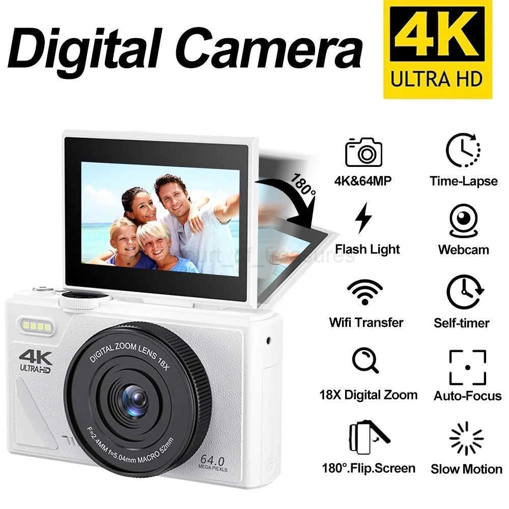 15K 64MP Digital Camera 3.0 Flip Screen WIFI Auto-Focus 18X Digital Zoom Vintage Vlog Video Recorder YouTube Camcorder Camera M250731