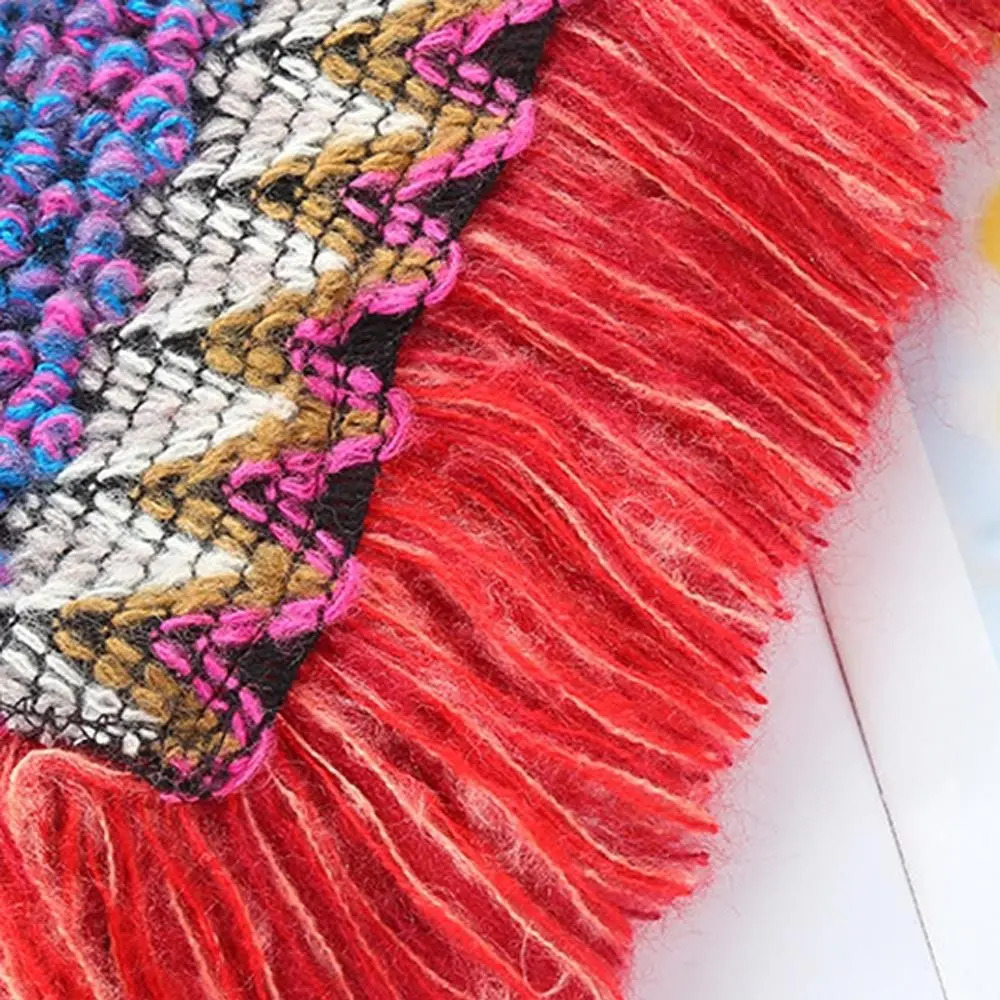 Fashion Mongolian Poncho Womens Ethnic Style Knitted Cape Pullover Tassel Shawl Coat Overlays Knitting Wraps 250731