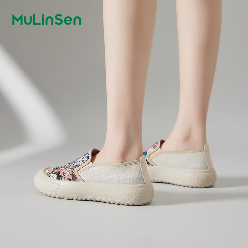 Mulinsen canvas shoes women's 2025 new one-step women's shoes spring and summer breathable thin old Beijing lazy fisherman shoes