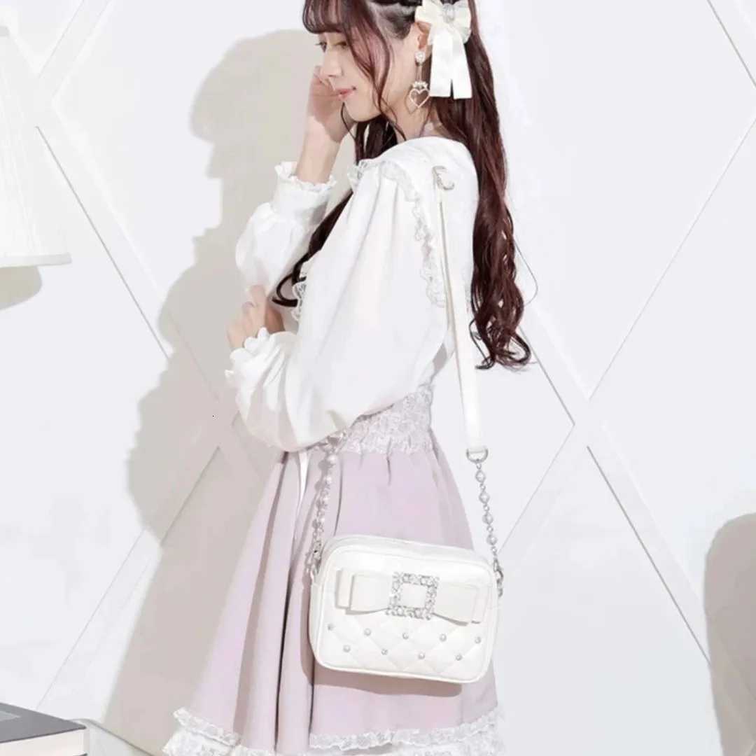 Diamond Bow Pink Square Bag For Women Mine Series Beading Pearl Y2k Messenger Bag Hot Sweet KAWaii Shoulder Crossbody Bag Y250730