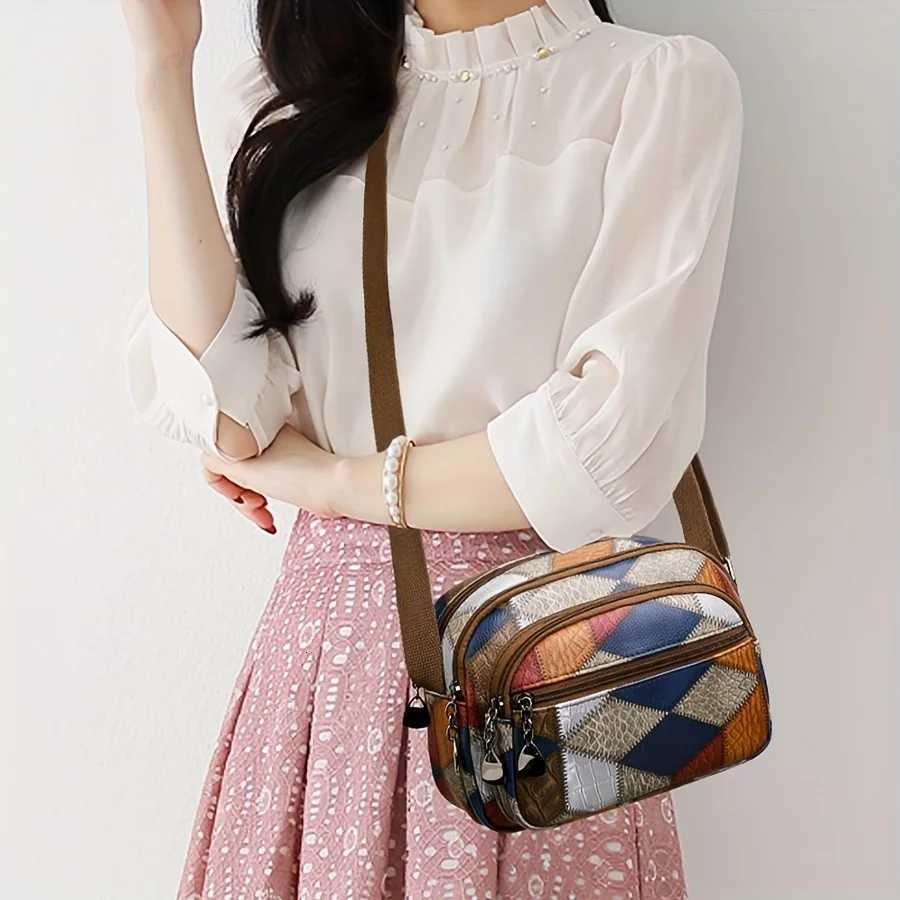 Geometric Mini Crossbody Bag Stylish Contrast Color Matching Multi Pocket Daily Commuter Work Travel Office School Small Bag Y250730