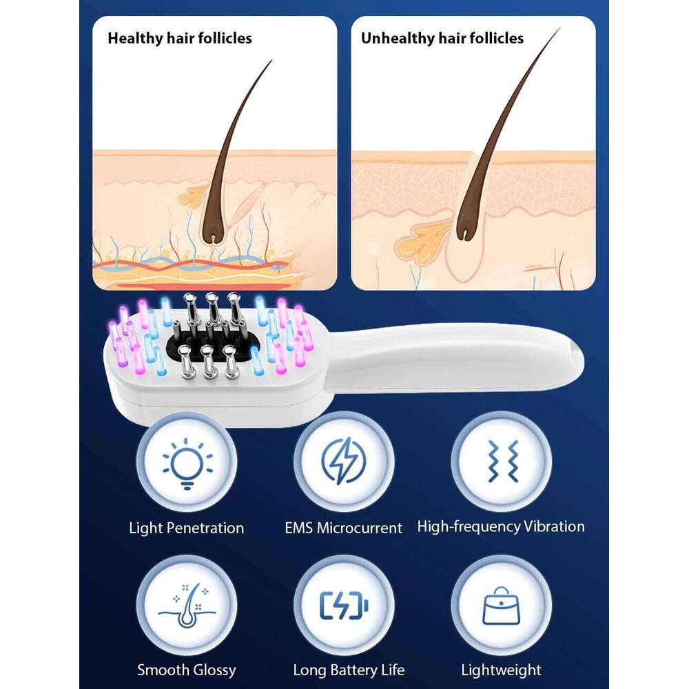 Red Blue Light Electric Comb Therapy EMS Vibration Massage Scalp Oil Applicator Care Brush Anti-Hair Loss