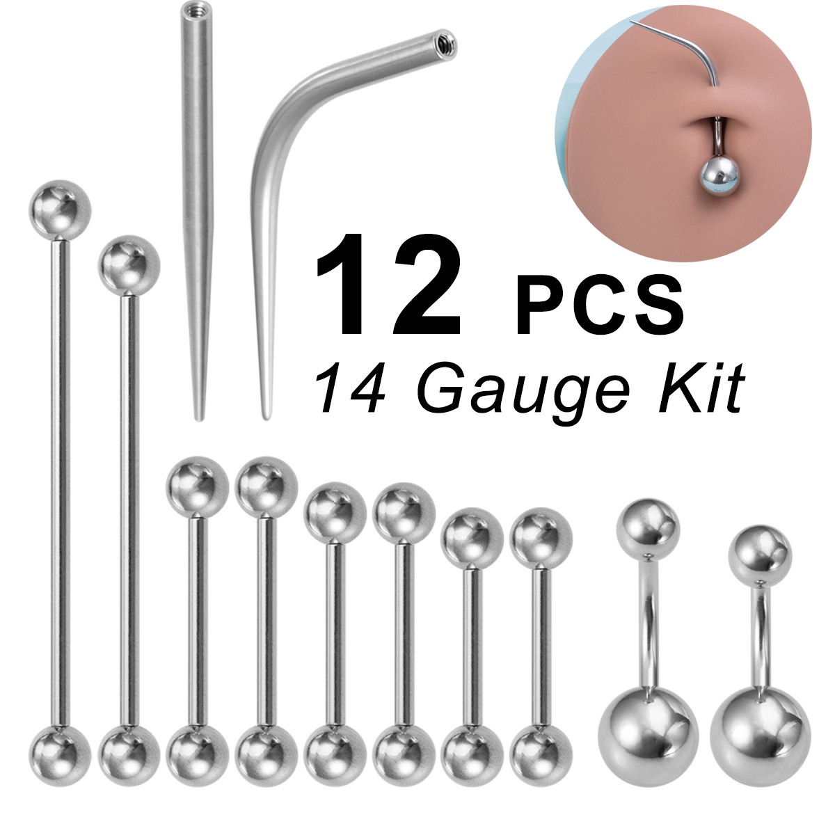 Straight curved guide rod 1mm internal tooth puncture set stainless steel connecting rod human puncture jewelry ear bone ring wholesale