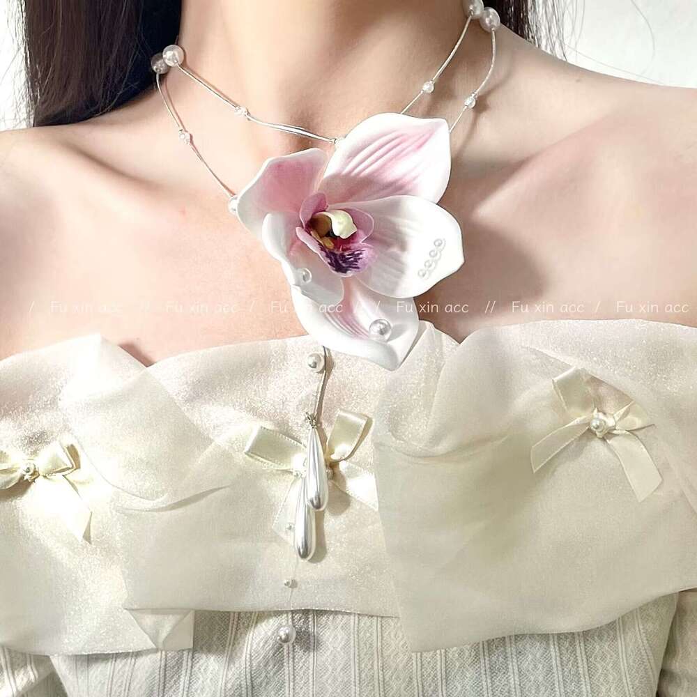 Magnolia Pearl Tassel Necklace for Women 2024 New Minimalist Style Choker Light Niche Design Sweater Chain d0f