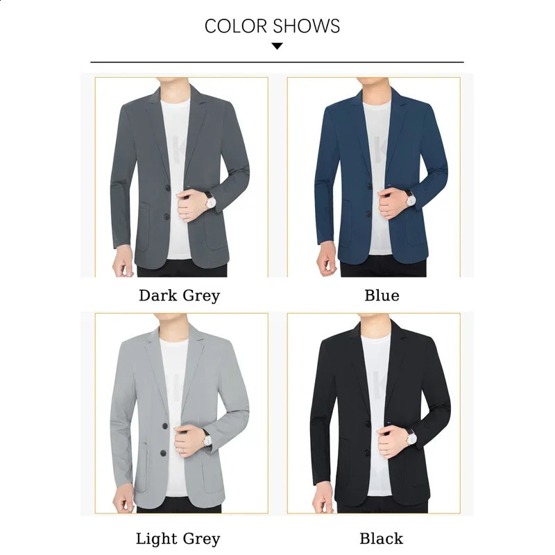 BROWON Brand Summer Men Blazers Gray Solid Color Thin Anti Wrinkle Quick Drying Soft Business Suit Blazer Jacket for Man 250724