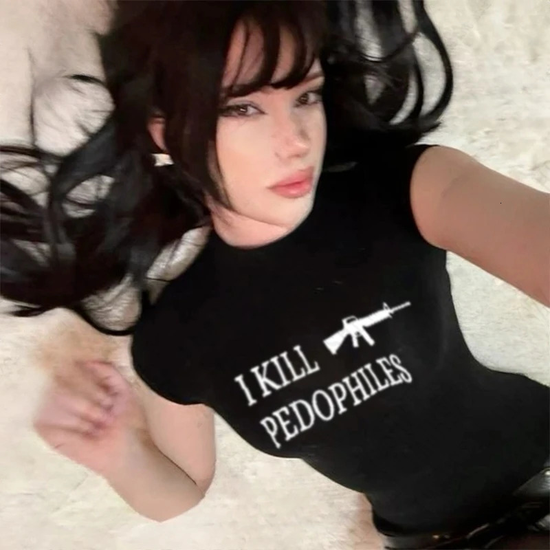 Grunge Punk Hip Hop Y2K Womens TShirt Short Sleeve Sexy Slim Chic Fashion Printed Crop Top Gothic Harajuku Emo Girls Streetwear 250724