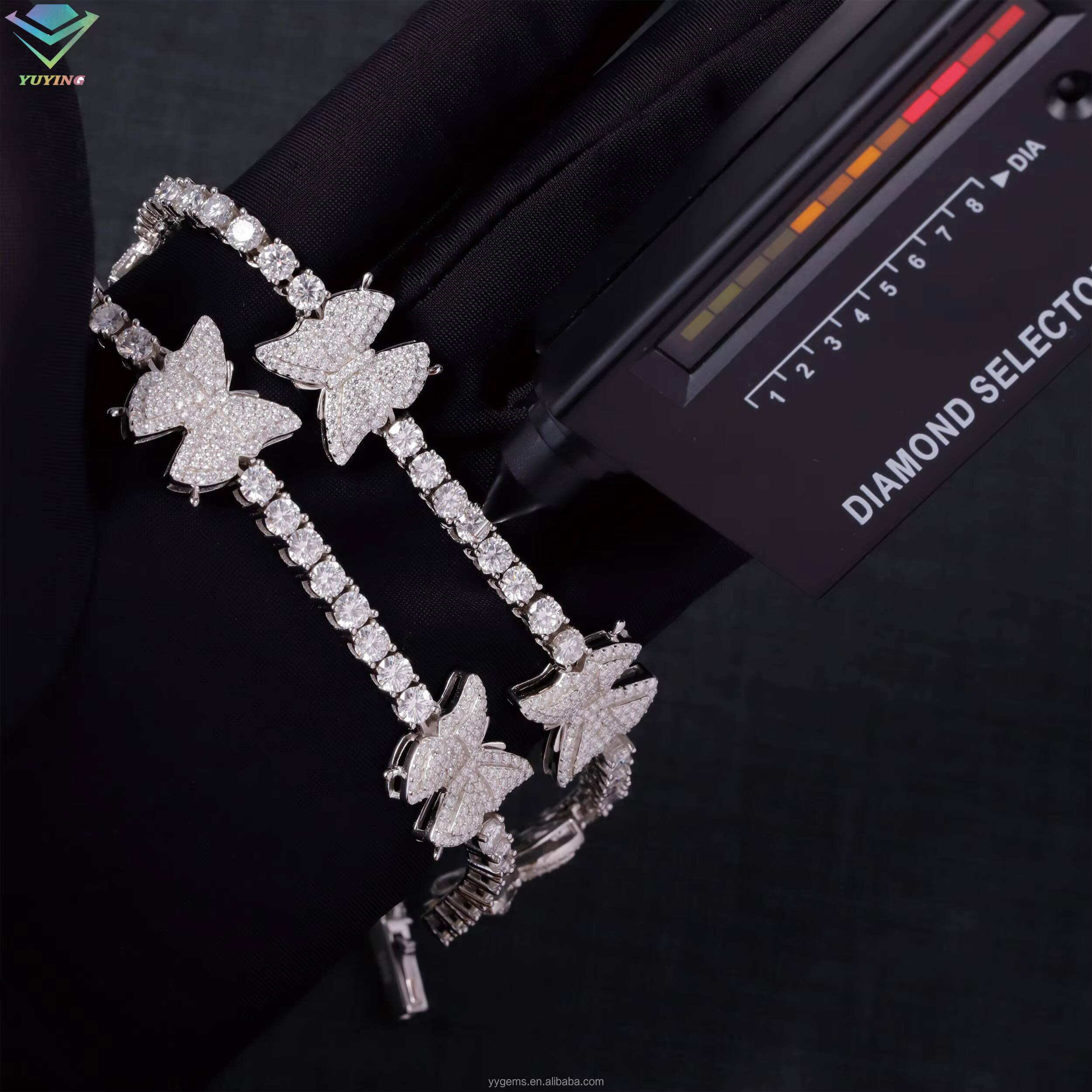 Stylish New Arrival Fashion Femme Design 925 Silver VVS Moissanite Diamond Iced Out Butterfly Tennis Chain Bracelet