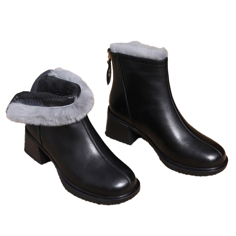 2025 Autumn/Winter French Chelsea Boots for Women with Fleece Lining, Warm Thick Heels, British Style Short Boots, Low-Top Martin Boots with Height In