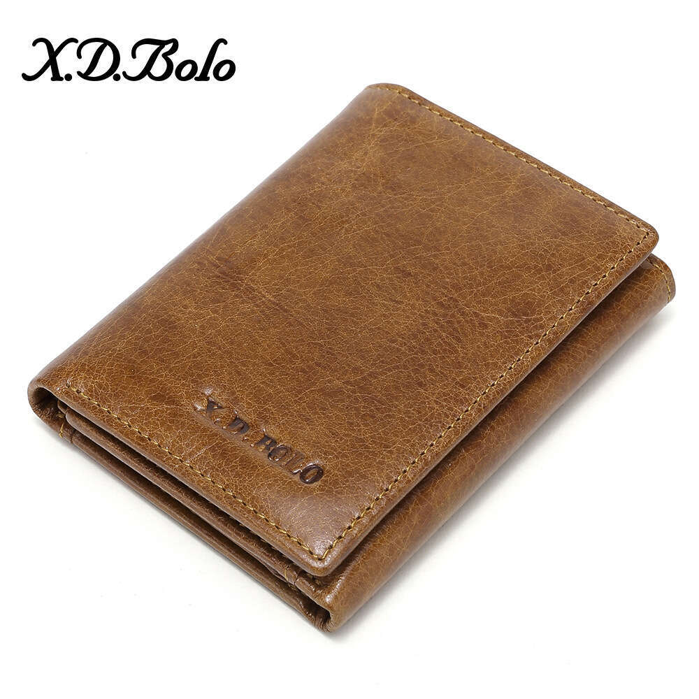 Hot-selling Genuine Leather Men's Top Layer Oil Wax Cowhide 70% off Short Wallet Zipper Coin Purse Money Clip designer wallet B5 B5