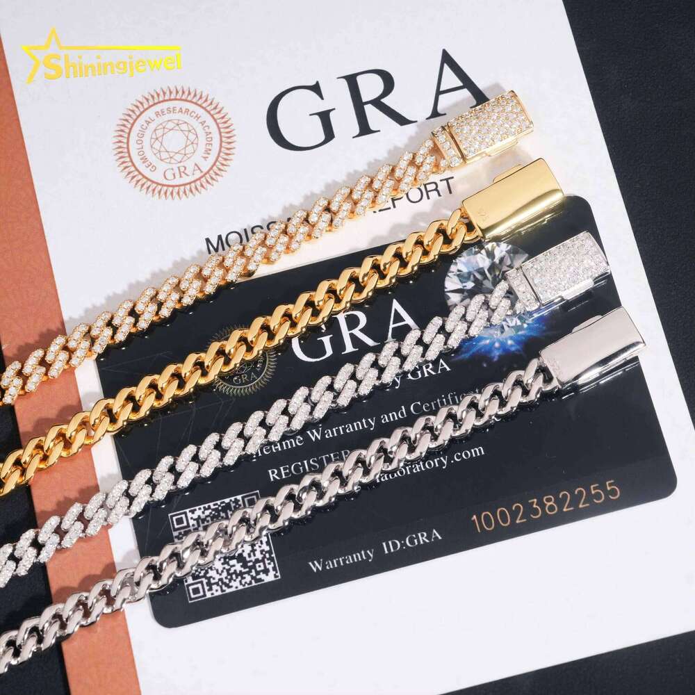 RTS 6Mm 1 Row Stone Pure Sier Hip Hop Jewelry Mens Necklace Bracelet Iced Moissanite Cuban Chain