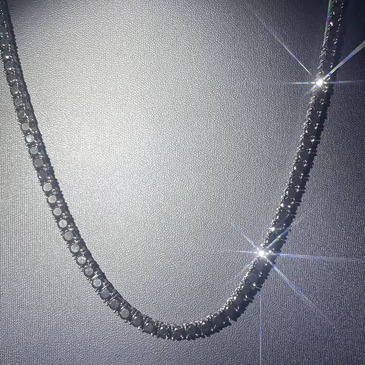 Yu Ying Black Mossanite With Black Gold Plated Tennis Chain 2---5mm Wide Tennis Silver Chains for Men Women Bracelet Necklace