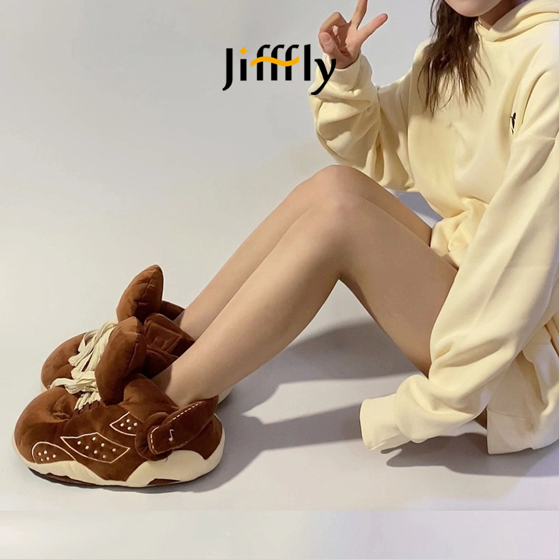 Cute Cartoon Character Jifffly Warm Cotton Slippers with Soft Fur - Unisex Comfort Footwear Collection