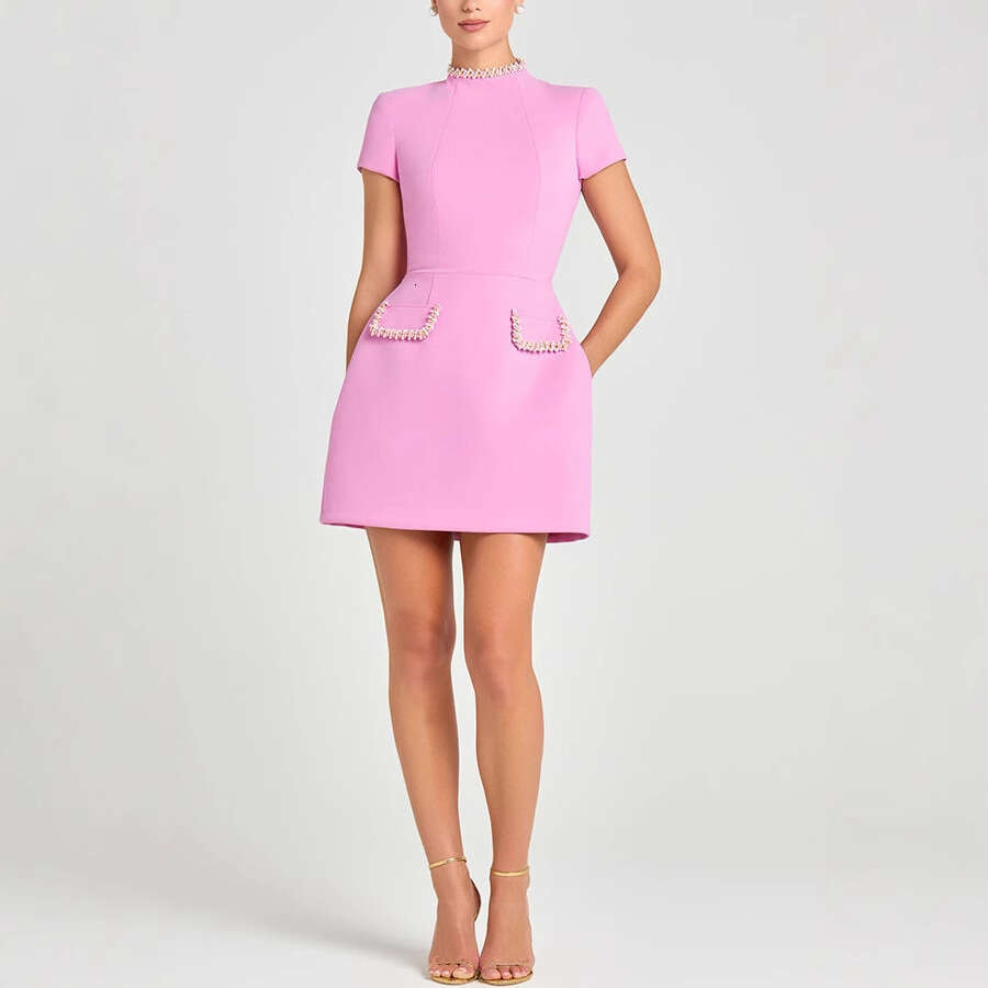 2025 New Summer Slim Fit Round Neck Beaded Little Black Dress