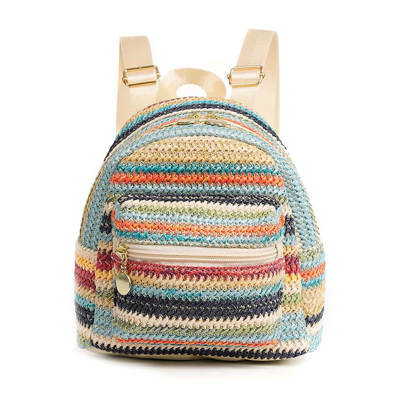 2025 Women's Backpack New Designer Double layer Zipper Casual Personalized Straw Woven Backpack