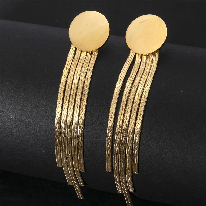 Stainless Steel Earring Fashion Geometric Long Tassel Chain Drop Earrings for Women Minimalism Dangle Earings Kpop Jewelry 250730