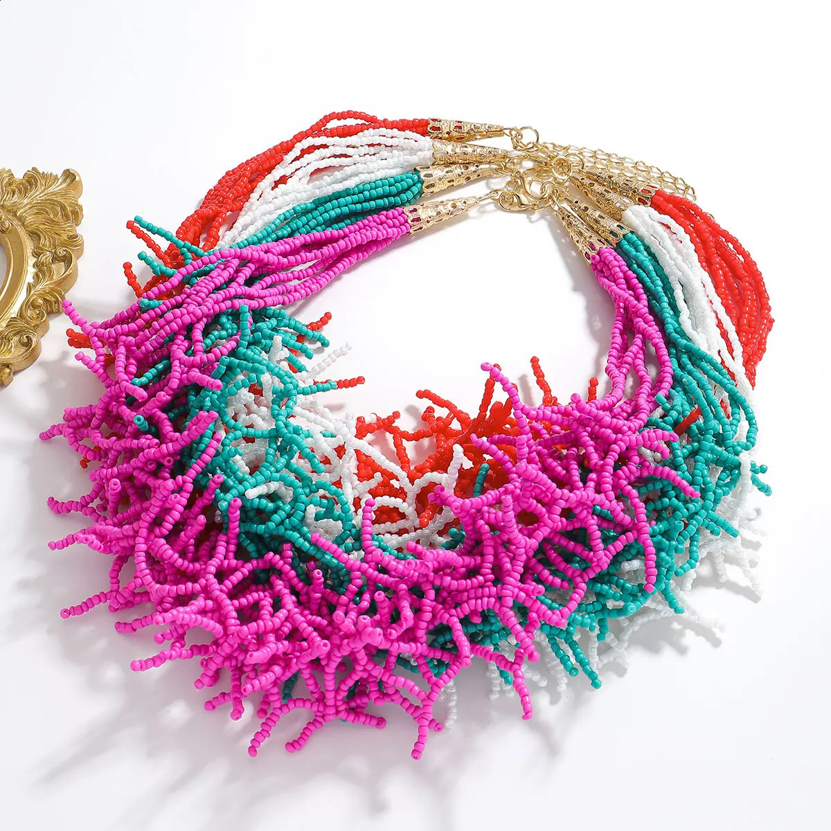 Fashion Colorful Beads Coral Necklace For Women Boho Ethnic Retro Multilayer Summer Vacation Sea Beach Jewelry Gift Girlfriend 250716