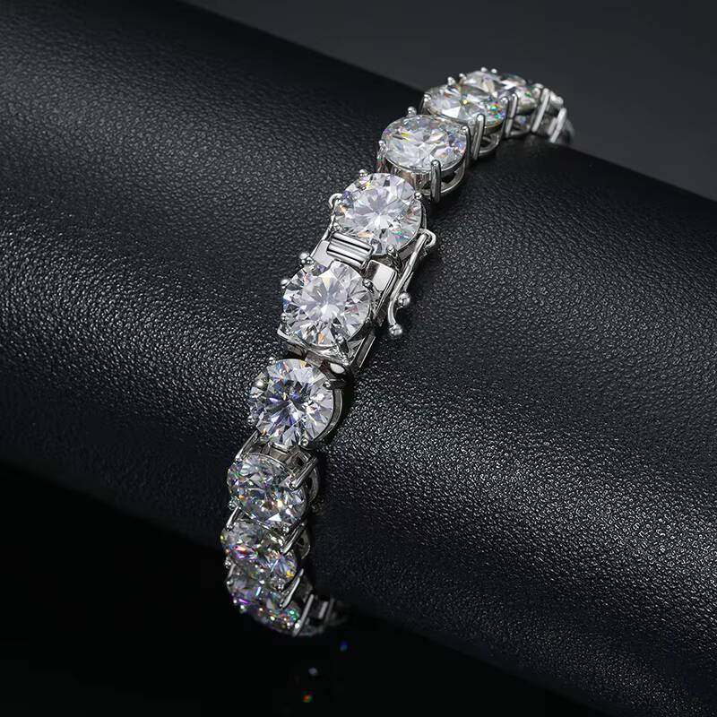 Hot Popular 10mm 925 Silver Gra VVS Moissanite Diamond Tennis Chain Bracelet Men Women Fine Hip Hop Jewelry